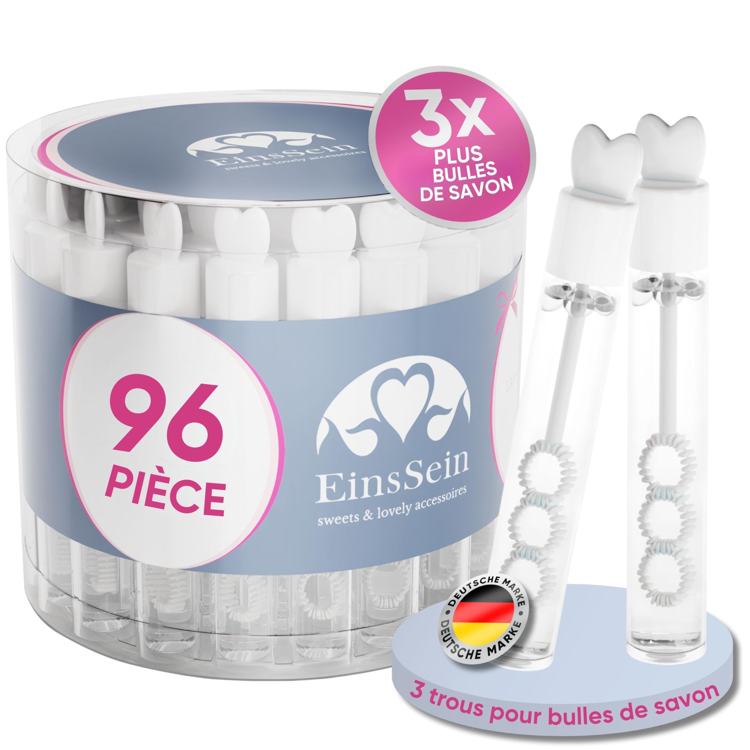 EinsSein 96x Bulles de savon mariage bocaux d'amour Box blanc bulle pour flacon deco coeur champêtre enfant anniversaire cadeau invites confirmation anniversaire transparente plastique tube à de table