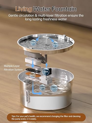 Miniatura 7 de Fuente de agua para perros grandes, fuente de acero inoxidable para perros grandes, dispensador automático grande de tazón para mascotas con bomba