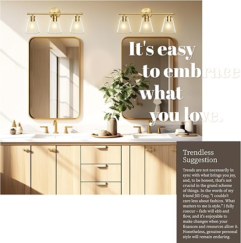 Miniatura 7 de Hamilyeah Lámparas doradas para tocador de baño sobre el espejo, 3 luces de tocador de cristal transparente, accesorios de iluminación industriales