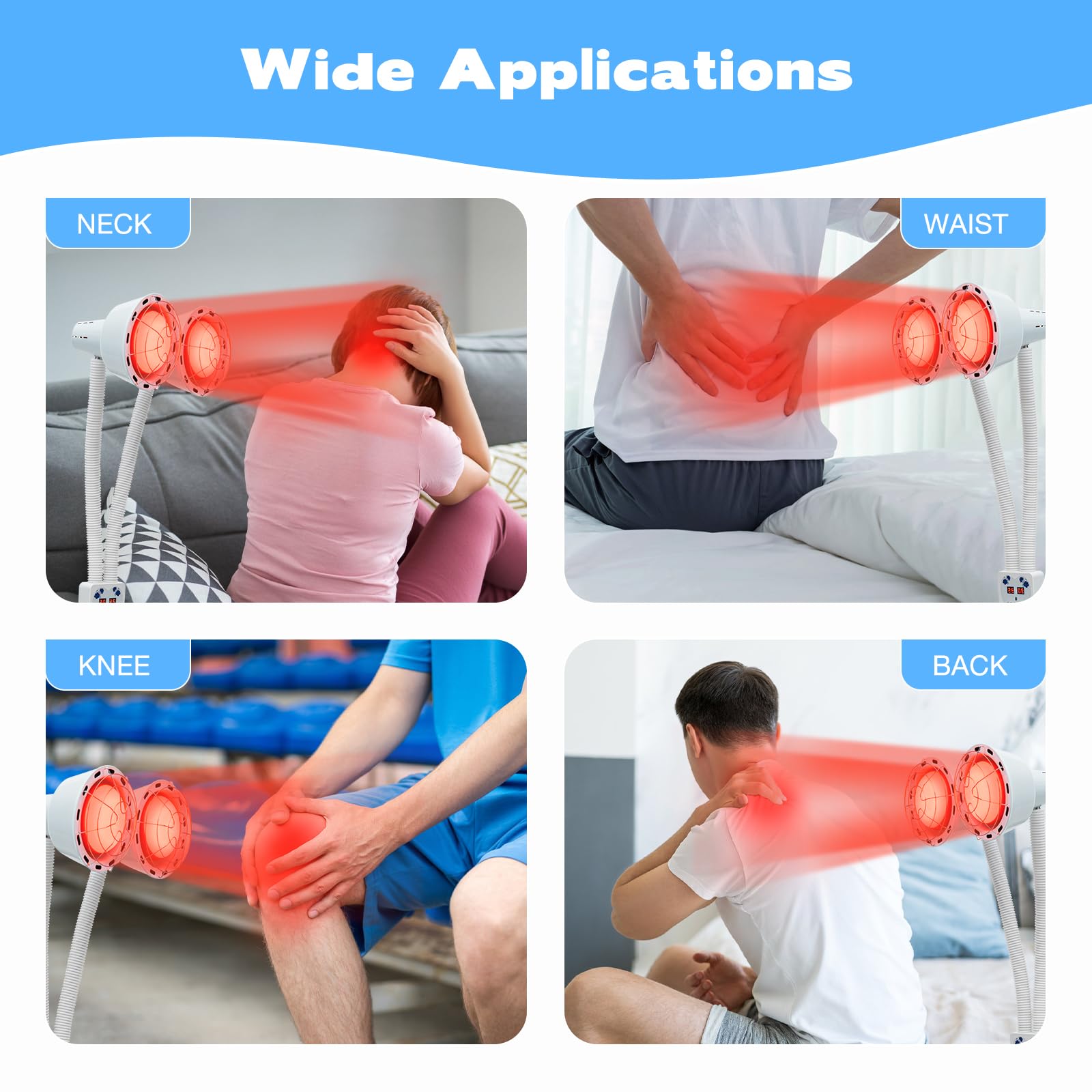 Lámparas infrarrojas, lámpara infrarroja de 275 W, lámpara de calefacción ajustable, terapia de infrarrojos, lámpara de calor trasera de doble cabeza, con ruedas y mando a distancia