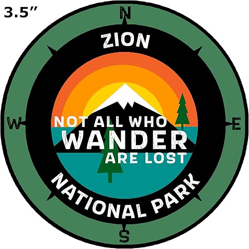 Miniatura 7 de Zion National Park, Utah - Not All Who Wander - Calcomanía para ventana de coche y camión de 3.5 pulgadas