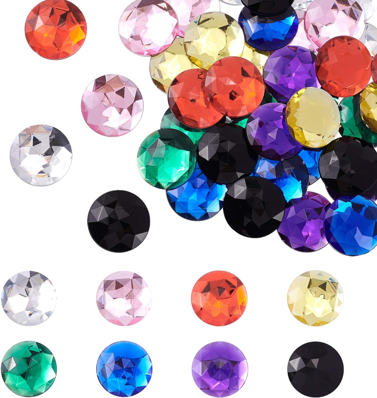 FINGERINSPIREFINGERINSPIRE 48Pcs 30mm Flat Back Round Acrylic Rhinestone Self-Adhesive Plastic Circle Gems Stick On Jewels(8 Mixed Color) for Costume Making Cosplay Jewel Invitation Bling Christmas Decor