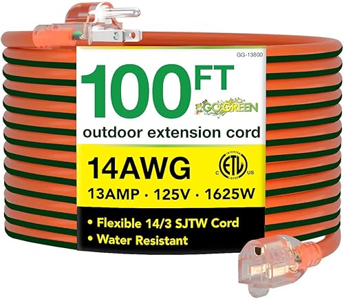 GoGreen Power (GG-13800) - Cable de extensión SJTW para exteriores, 143, 100 pies, cable de extensión iluminado, 100 pies