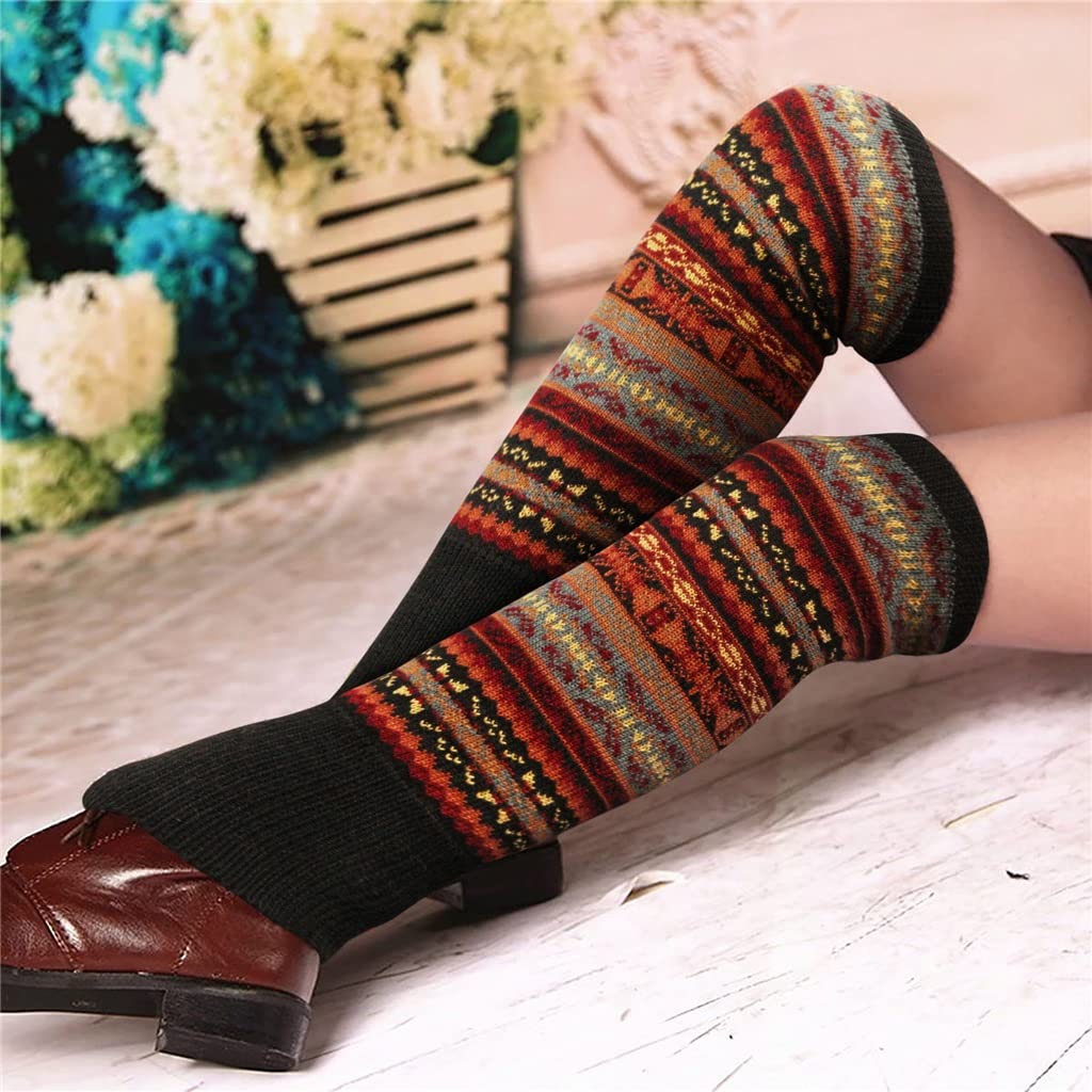 ACiyD Pares de Calentadores de Pierna de Punto a Rayas para Mujer Calcetines de Botas de Moda de Rodilla sin Pie de Invierno (Color : D, Size : 49 * 14CM) (A 49 * 14CM)