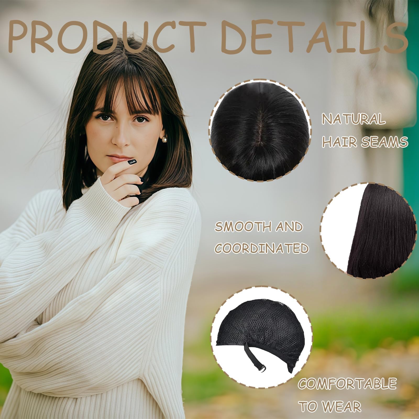Short Black Wig with Fringe - Image 3