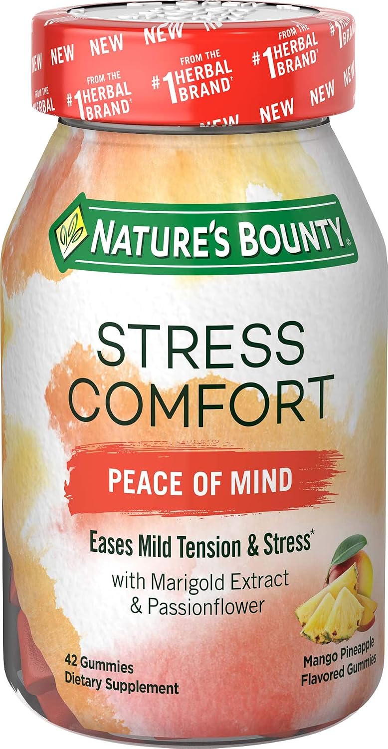 Nature's Bounty Stress Comfort Gummies, Mood Booster, Dietary Supplement with Saffron, GABA, and Lemon Balm, Calms Feelings of Occasional Stress, Wild Berry Flavor, 36 Gummies
