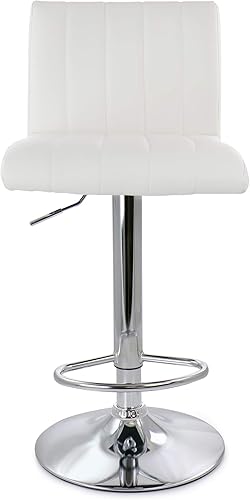 Miniatura 10 de Elama Moderno taburete de bar ajustable de piel sintética con base giratoria cromada (juego de 2), blanco, negro cromado (silla acolchada) Blanco,