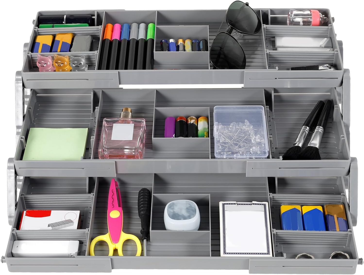 3 Tier Drawer Organizer Expandable 3 Layer Foldable Makeup Drawer Organiser Multipurpose Cutlery Tray Portable Cosmetics Tray for Desk Dressing Table Office Kitchen Jewelry