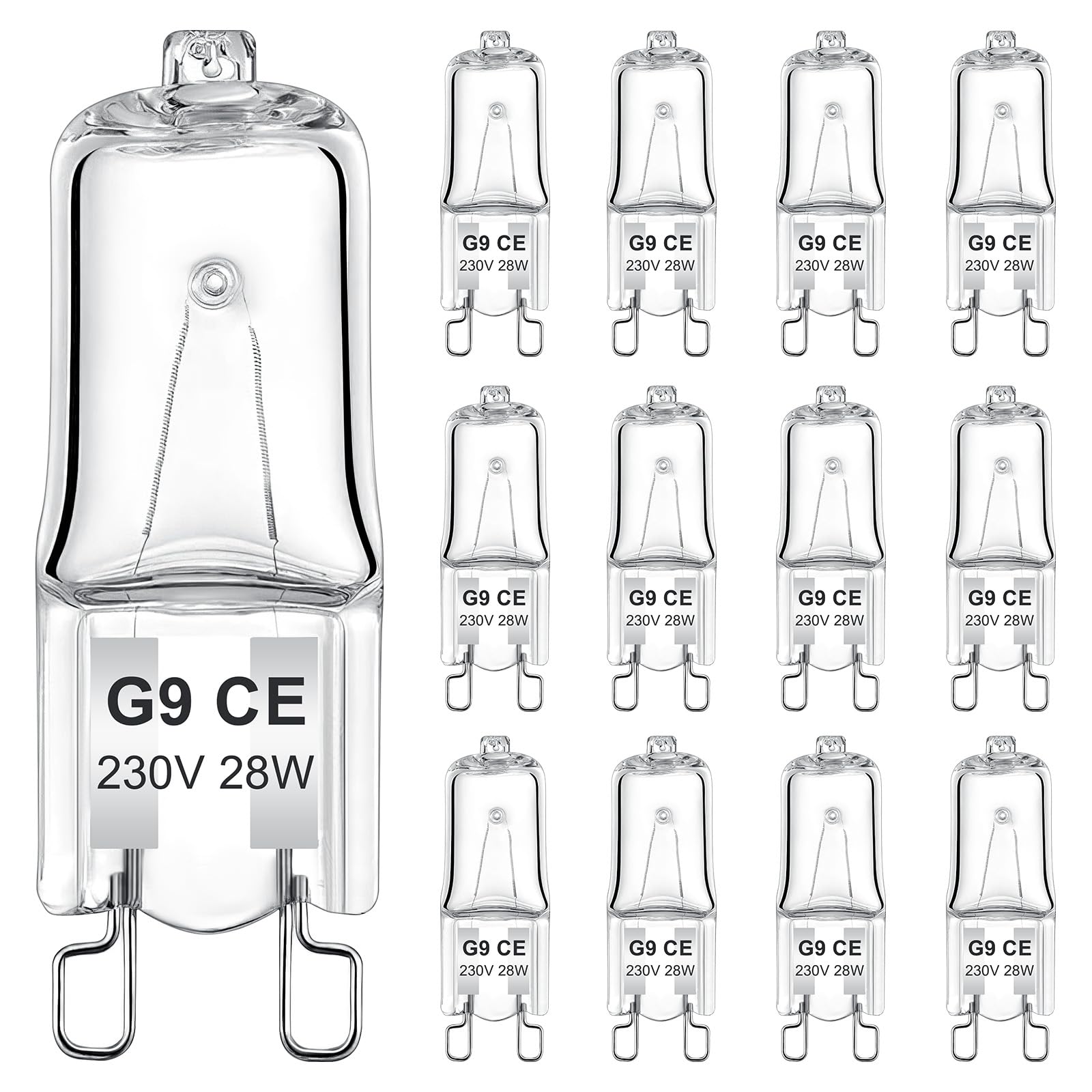 AUZOSL G9 Halogen Bulbs 28W - Bright Warm White Light (12 Pack) - Energy Efficient, Dimmable, Long Lasting