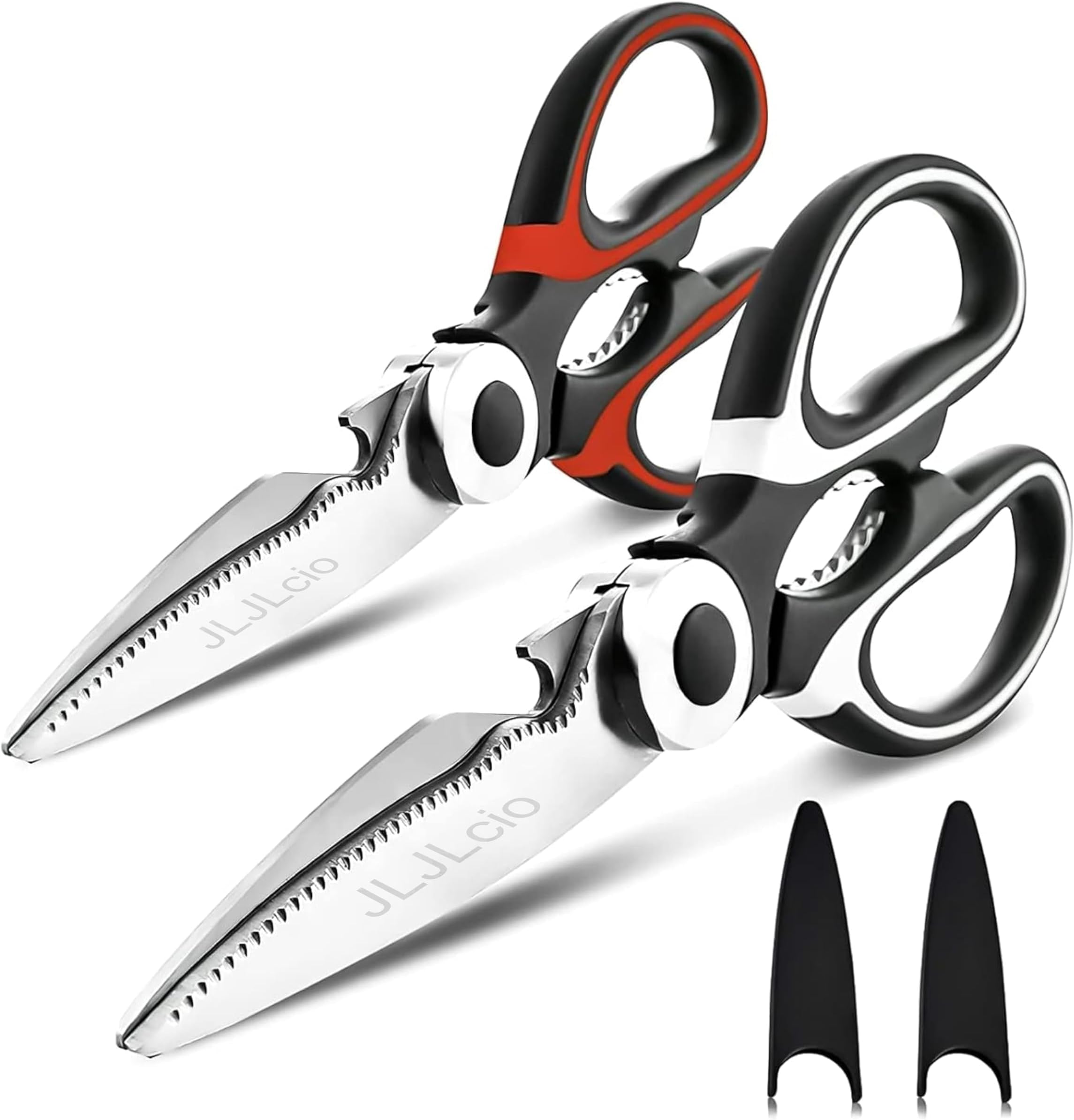 Kitchen Shears 2-Pack – Heavy Duty Stainless Steel Scissors with Protective Covers, Sharp & Sturdy, Dishwasher Safe Food Shears for Chicken, Poultry, Fish, Meat, Herbs & BBQ – For Home