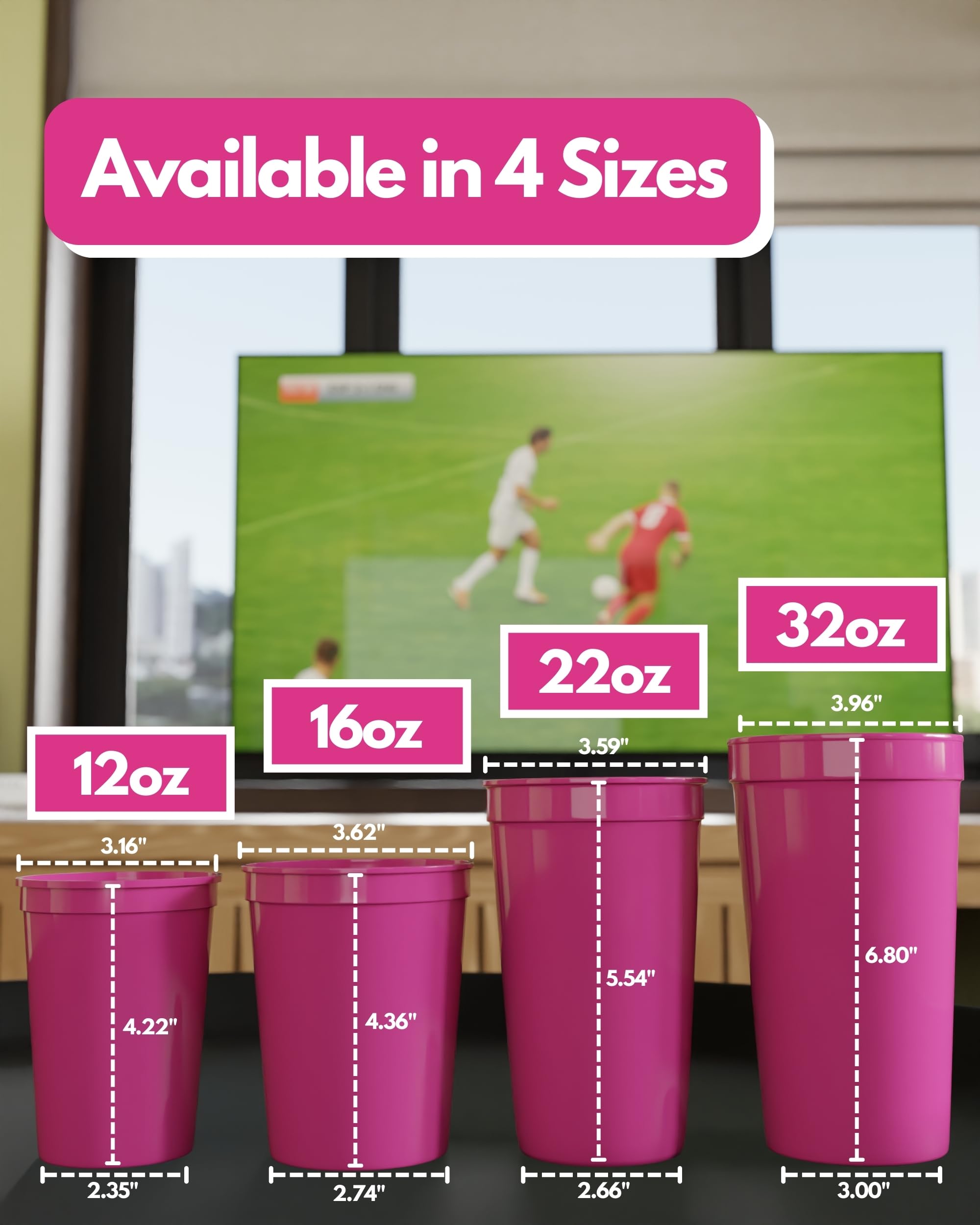 PartyPrints 100 Pack 16 Oz Pink Reusable Blank Plastic