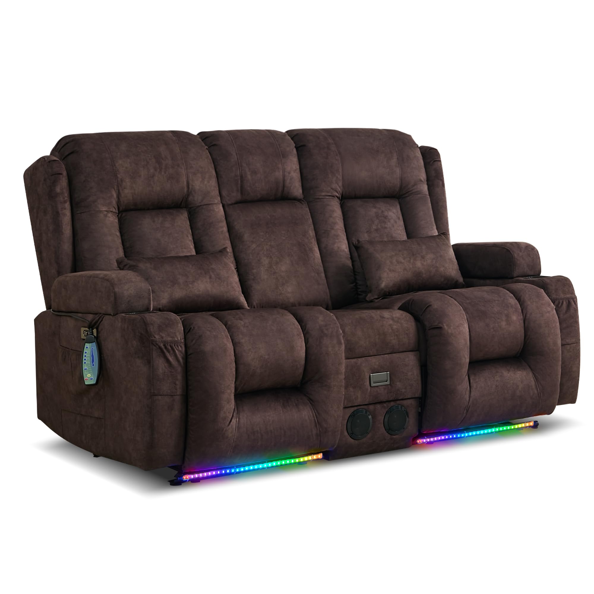 Loveseat Recliner Sofa with Console Power Reclining Loveseat Sofa RV Couch Home Theater Seating with Massage Heat LED