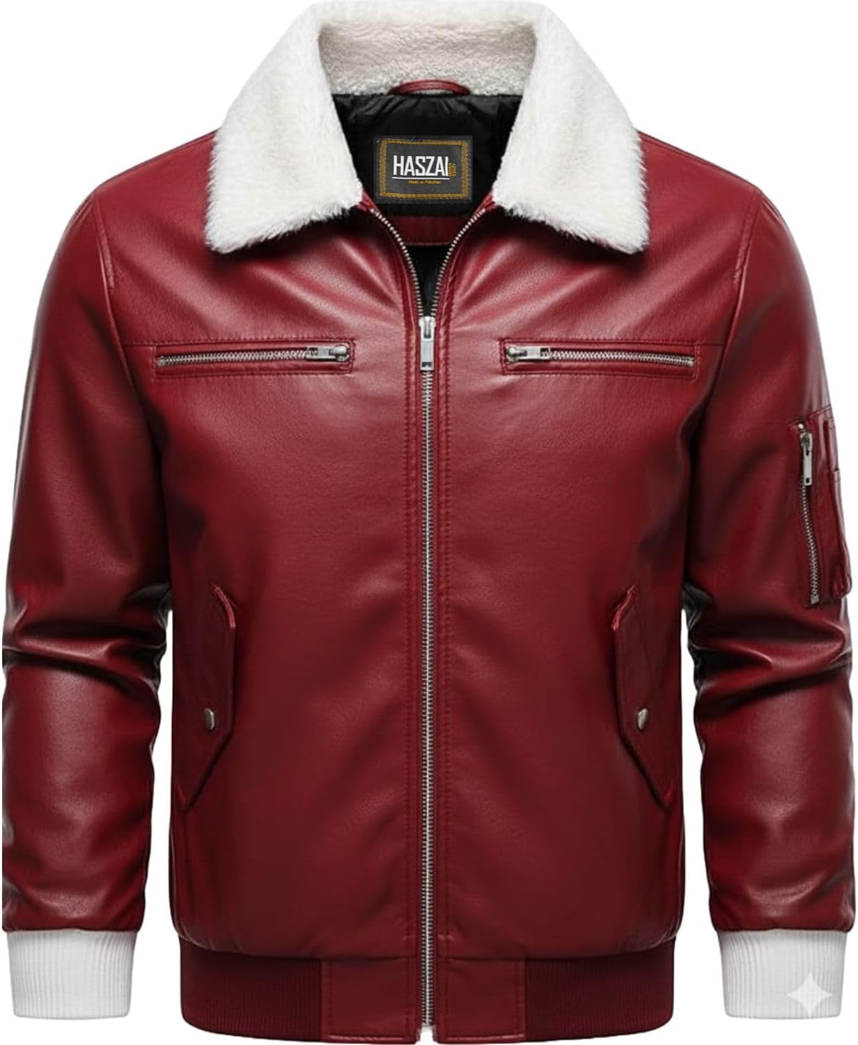 Men’s Faux Leather Vintage Bomber Jacket with Fur Collar Biker Jackets Aviator Winter Coats