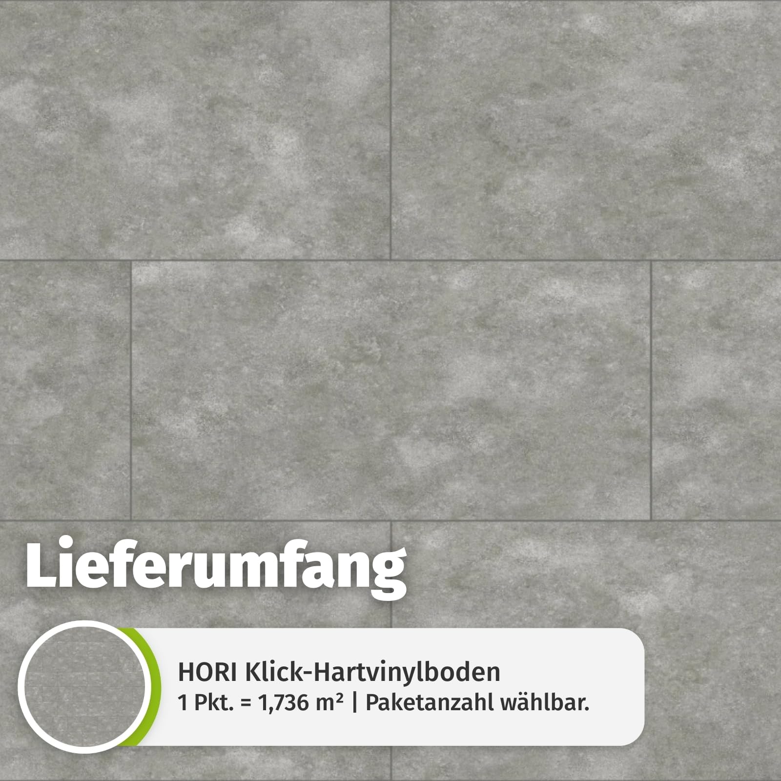 HORI Klick Hartvinylboden Rigid SPC Steinfliese Fliesenoptik - Klick-Vinyl mit Trittschalldämmung - schwimmende Verlegung - 91,5 x 47,4 x 0,6 cm - 1,736 m² - 4 Dielen