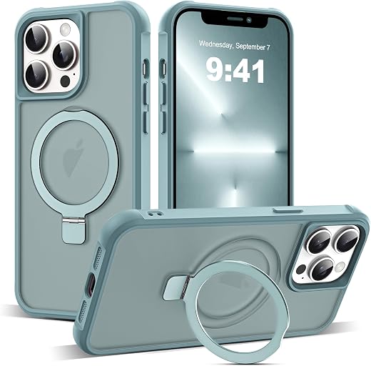 SKYLMW Compatible with iPhone 12 Pro Max Case & iPhone 13 Pro Max Case with Invisible Magnetic O-Ring Stand Translucent Phone Cases 6.7" [Compatible with Mag-Safe][Great Grip Feeling], Blue