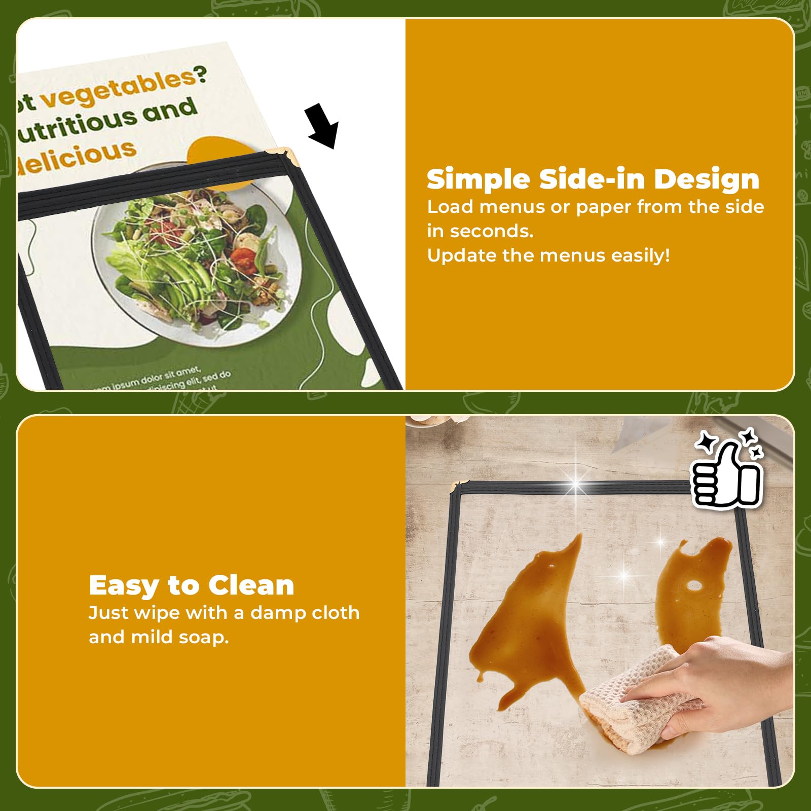 DASBET A5-Menühüllen, Restaurant-Menühalter, 1 Seite 2, transparente Menühüllen, schwarze Menüordner, transparentes Menübuch mit Metall-Eckenschutz, geeignet für Restaurants, Bars, Cafés (10, 1 Seite