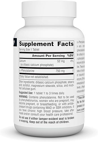 Miniatura 6 de Source Naturals DLPA DL-fenilalanina 750 mg Suplemento Que Apoya Un Estado de Alerta - 30 Tabletas