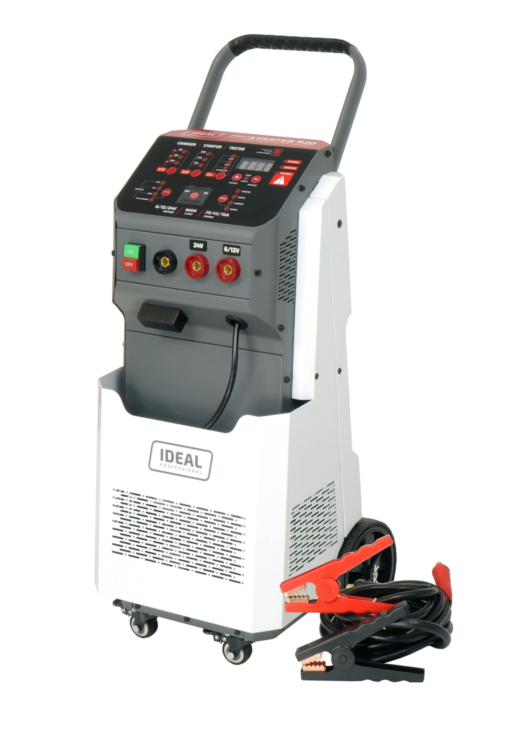 Ideal Prostarter 920 - Cargador de batería profesional inteligente para baterías de coche de 6/12/24 V STD/GEL/AGM/litio con arranque de 900 A, desulfación y carga de 10 niveles Bestschweissen.de