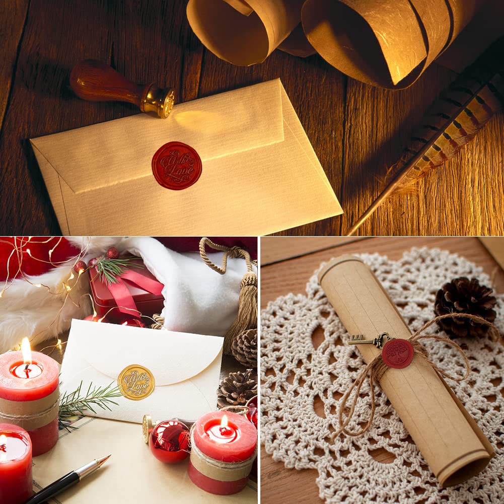Kit Sigillo Ceralacca Retro Cera Timbro per Ceralacca con Sigilli Cucchiaio Candela Bastoncini di Cera per Busta Etichetta Matrimonio Natale (con amore + albero della vita)
