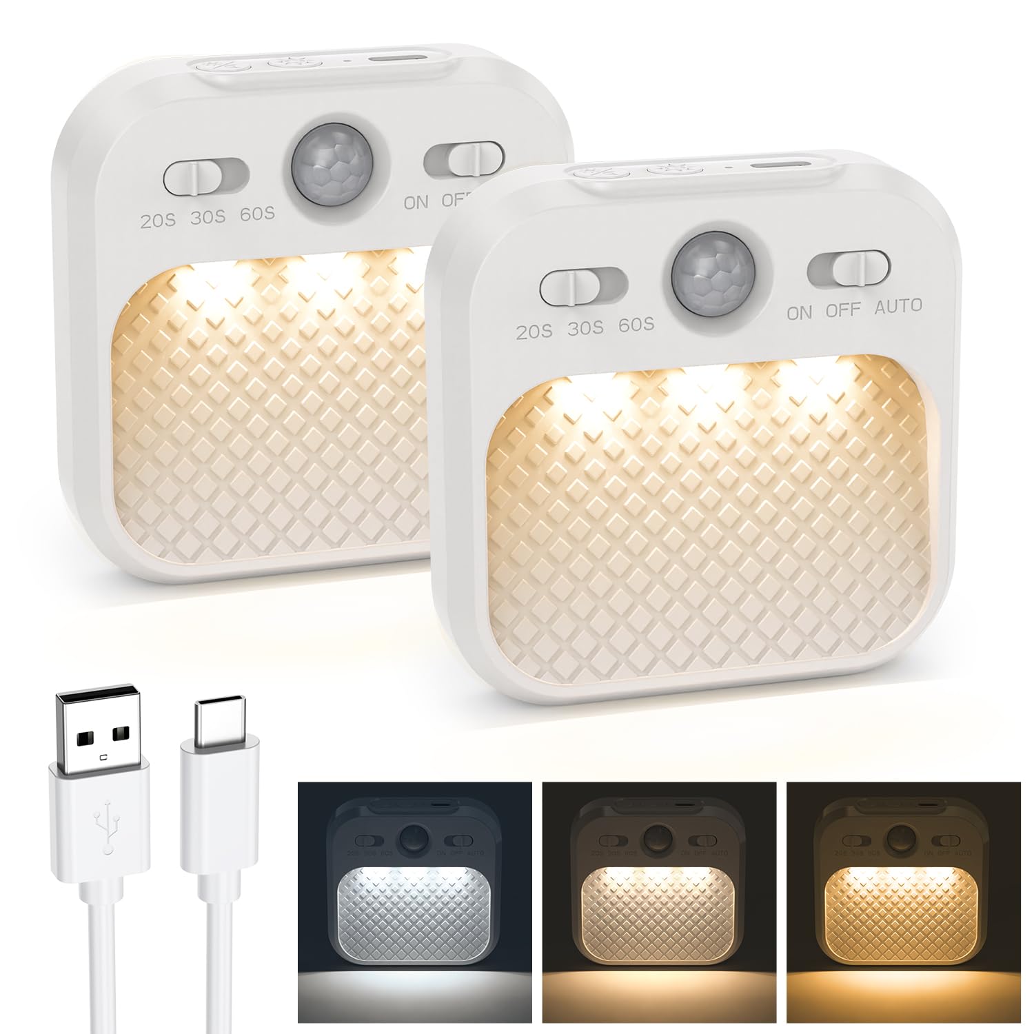 LOFICOPER Motion Sensor Night Light, Rechargeable Night Light, Stick-On Night Light with Removable Magnetic Strip