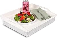 Vista 8 de ROSSIE HOME Bandeja de madera para cama de regazo – Juego de dos – con cesta de almacenamiento de jacinto – Gris calmante – Se adapta a portátiles