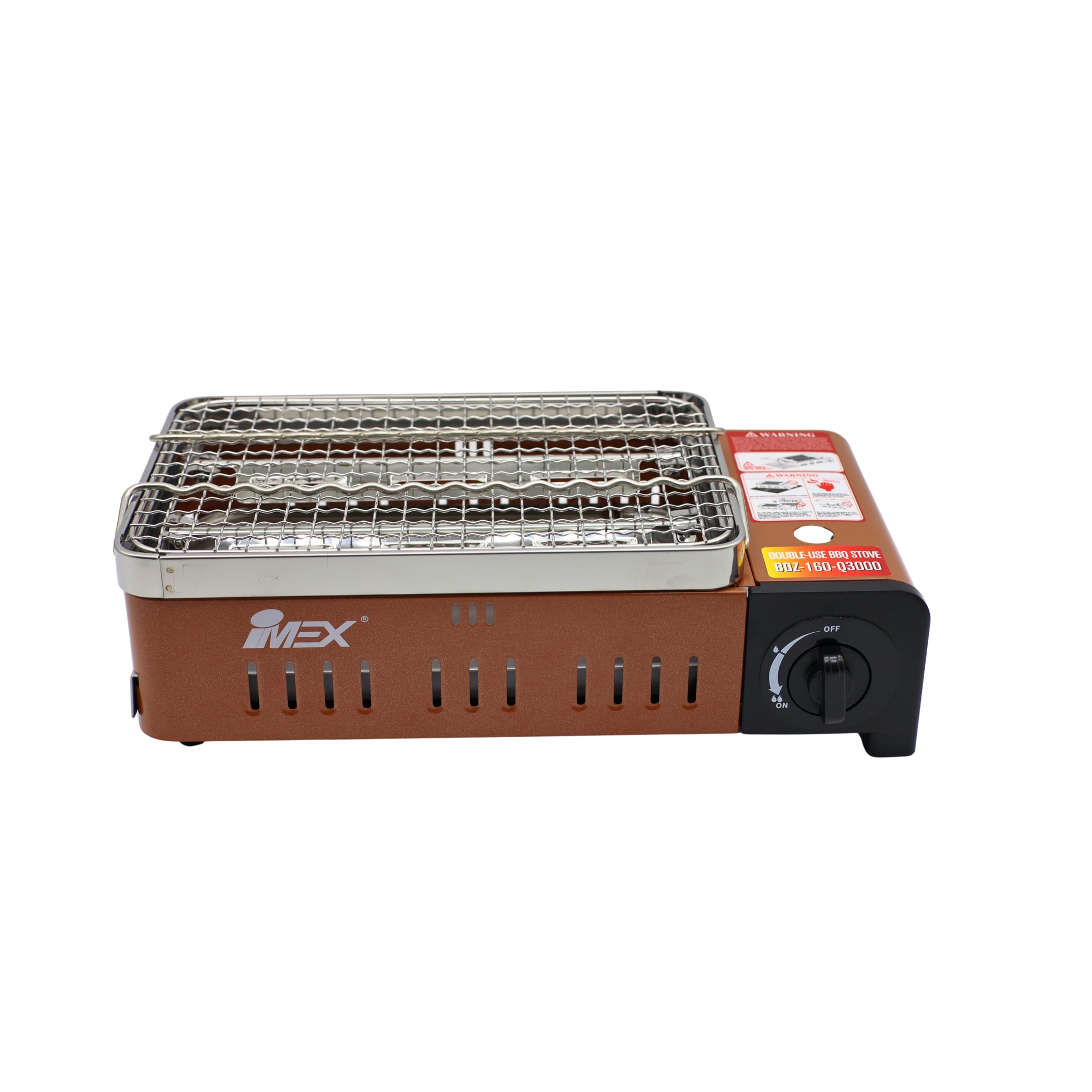 IMEX Camping Gasgrill – Reisegrill mit Transporttasche, Tragbarer BBQ Tischgrill für Butangas, Ideal für Reisen, Camping & Outdoor Barbecue BDZ-Q3000