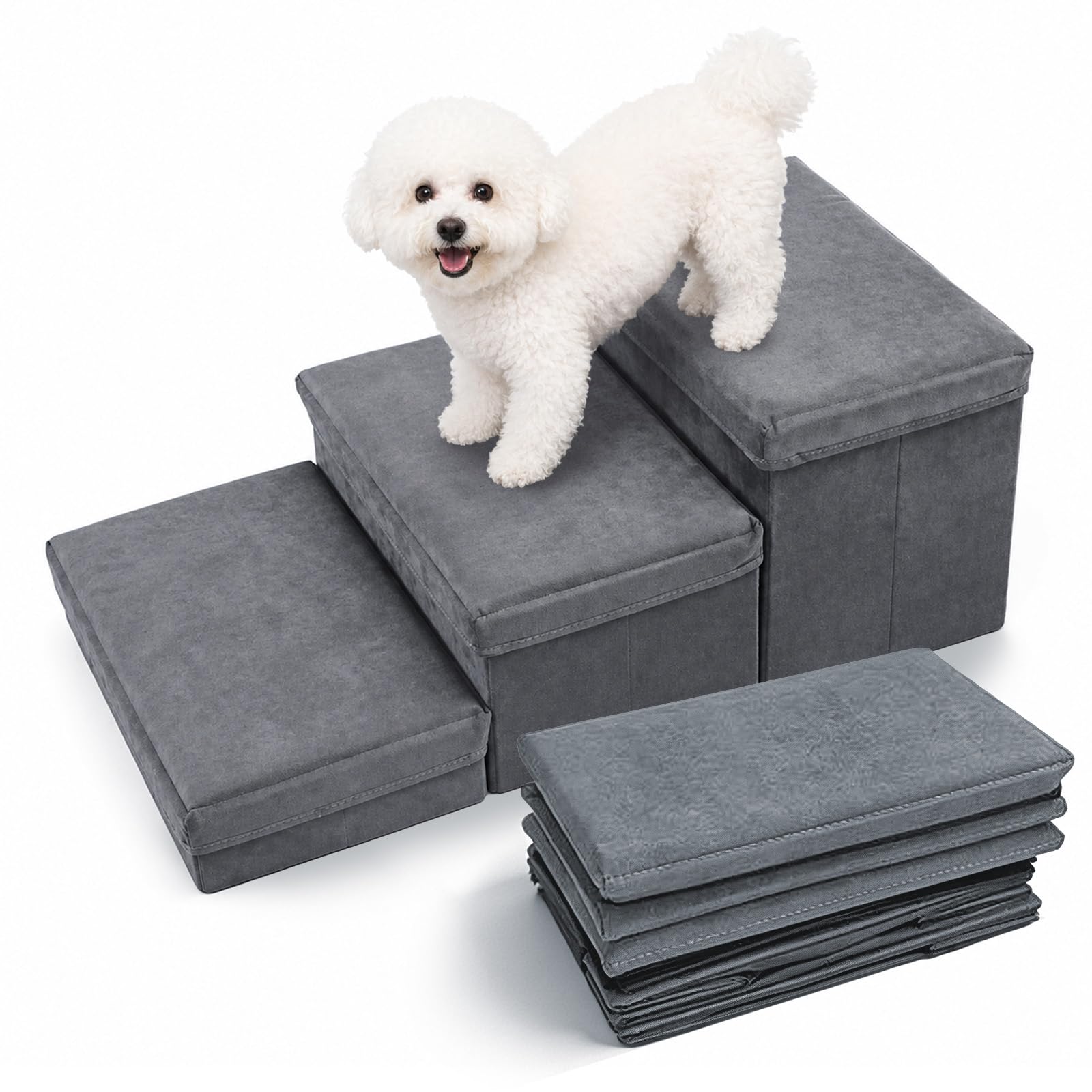 Escalier pour Chien Pliable, Escalier pour Chien Canapé avec Espace de Rangement, Marche pour Convient aux de Petite à Grande Taille
