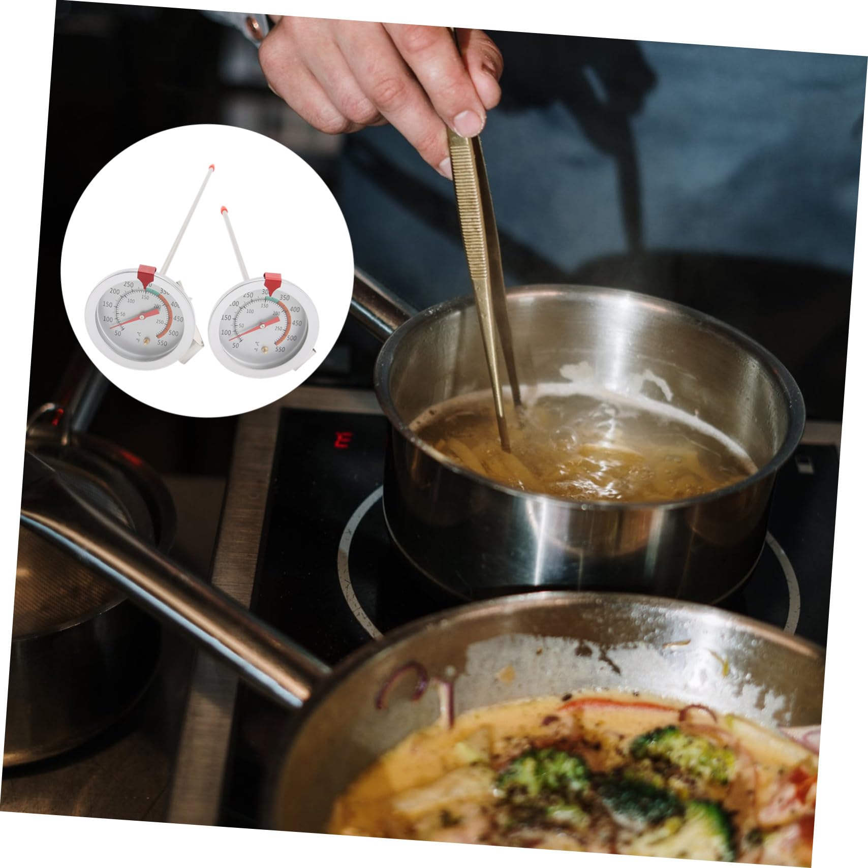 2 Piezas Termómetro para Freír de Acero Inoxidable Resistente al Calor con Clip Fijo Medidor de Temperatura para y Freidoras Precisa Fácil y Uso