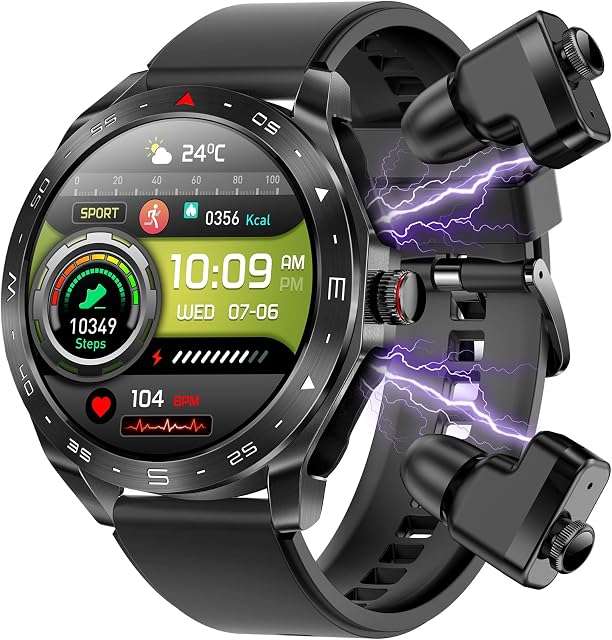 Montres intelligentes pour les hommes avec des écouteurs à l'intérieur (Réponse/Faites appel), 1.52" Fitness Tracker avec 100+ Modes de sport et dossiers de sport, Smartwatchs étanches avec moniteur de santé pour iPhone Android