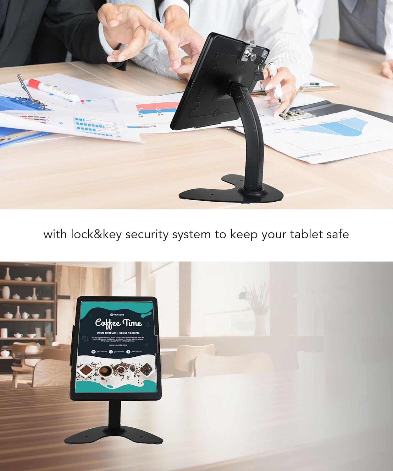Desktop Anti-Theft Kiosk Stand Security POS Stand with Locking Enclosure for 13'' iPad Air (M2) 2024,Excluding 13'' iPad Pro (M4) 2024,360° Swivel(Black)
