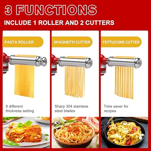Miniatura 2 de Máquina de pasta para accesorios y accesorios de ayuda de cocina, 3 piezas de accesorios de pasta para mezcladores Kitchenaid, rodillo de hoja de