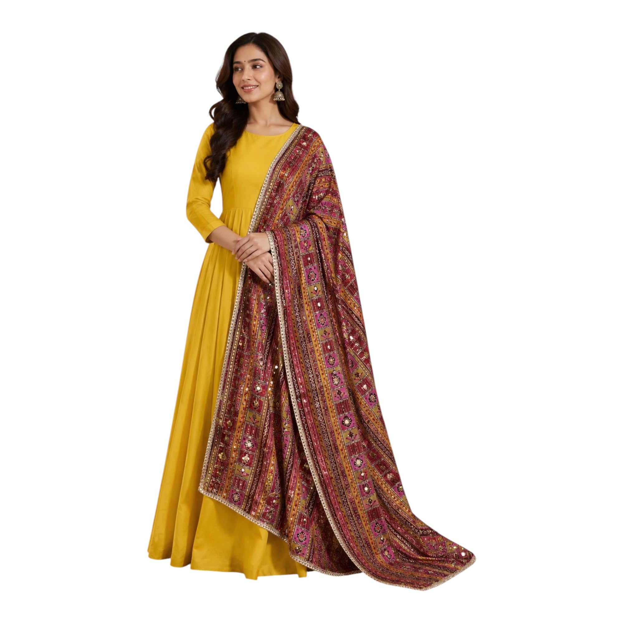 Women's Poly Silk Mirror Work Printed Dupatta with Lace Border-picture-16