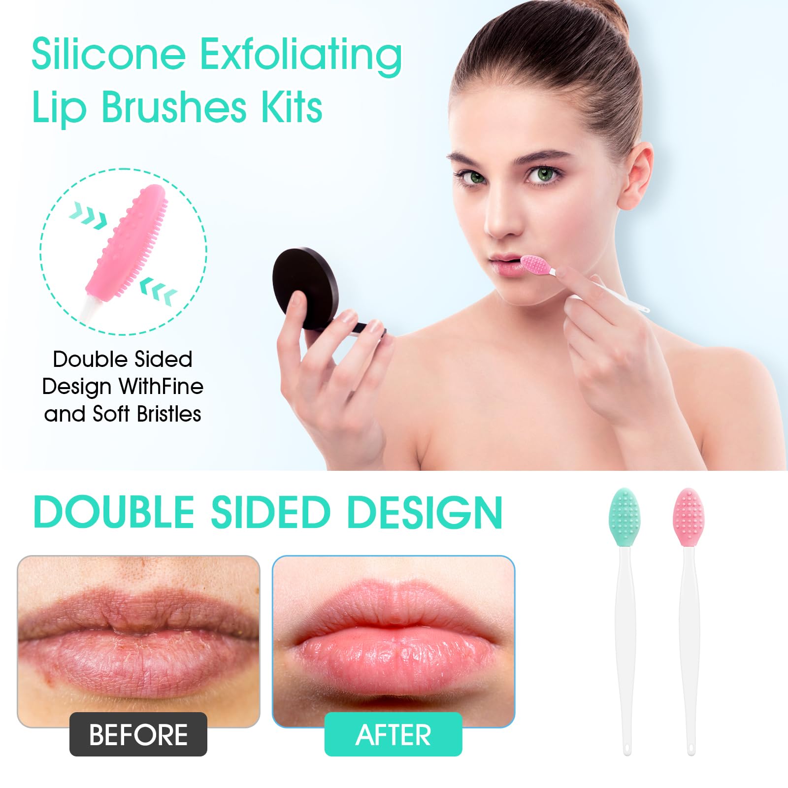 Brosse à lèvres double face en silicone – Exfoliant doux pour homme et femme pour enlever les peaux mortes et adoucir les lèvres (2 (un rose et un vert clair)