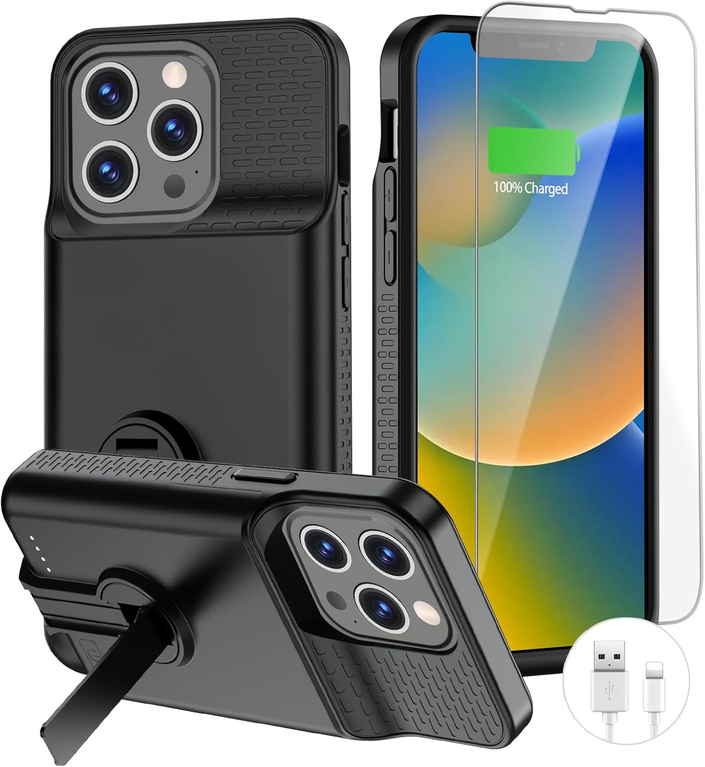 Battery Case for iPhone 13 Pro Max & 14 Pro Max & 14 Plus with Stand，Slim Powerful 8000mAh Portable Rechargeable Protective Extended Charger Cover for iPhone 13 pro max，14 pro max Charging case