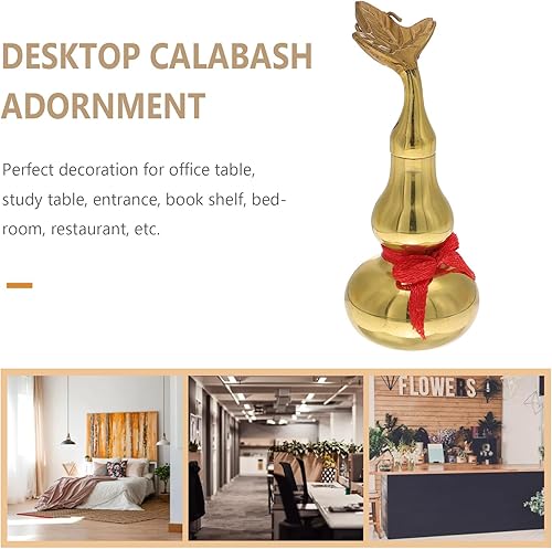 Miniatura 9 de Cucurbit de cobre Wu Lou Hu Lu - Estatua de calabaza de cobre dorado Calabash Fengshui Figura de la suerte y el tesoro coleccionable para decoración