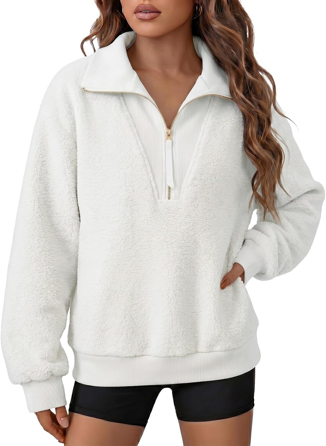 Dokotoo Sweatshirt for Women Half Zip Fuzzy Fleece Oversized Pullover Tops