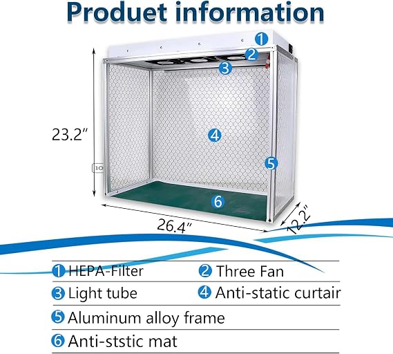 Portable Laminar Flow Hood 110v-220v,Air Flow Clean Bench Dust Frees Room Workshop,Vertical Laminar Flow Hood with Three Fans, HEPA-Filter for Phone LCD Repair 220V