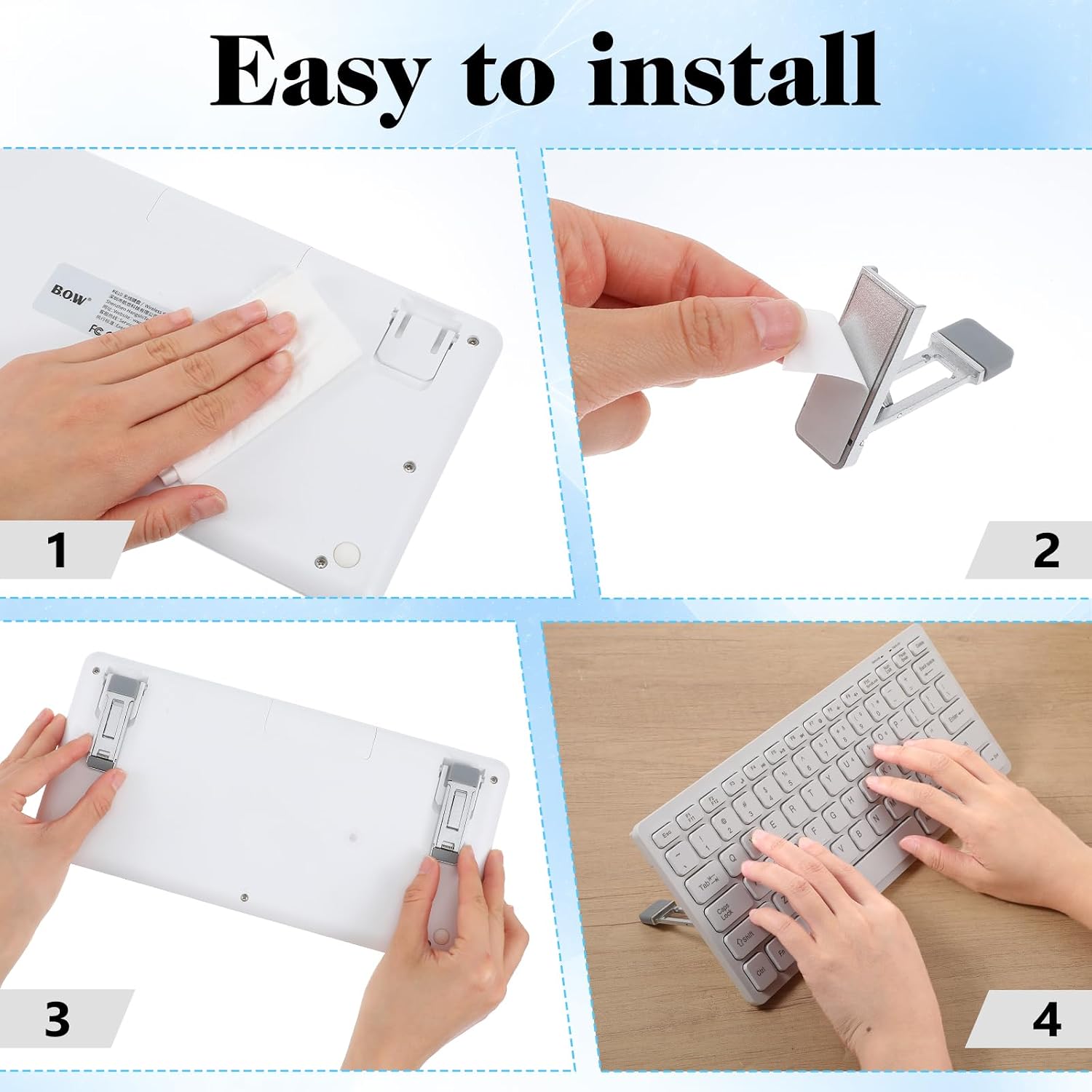 4 Pcs Mini Portable Laptop Stand, Foldable Keyboard Riser Stand for Desk, Three Tilt Angle Adjustable Laptop Feet Anti-Slip Pads, Self-Adhesive Invisible Portable Computer Keyboard Lift Office