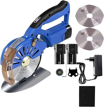 Electric Rotary Fabric Cutter, 100mm Cordless Cloth Cutting Machine, Electric Scissors with 2 Blades & 2x2500mAh Battery, 5 Speed Setting for Cutting Fabric Cotton