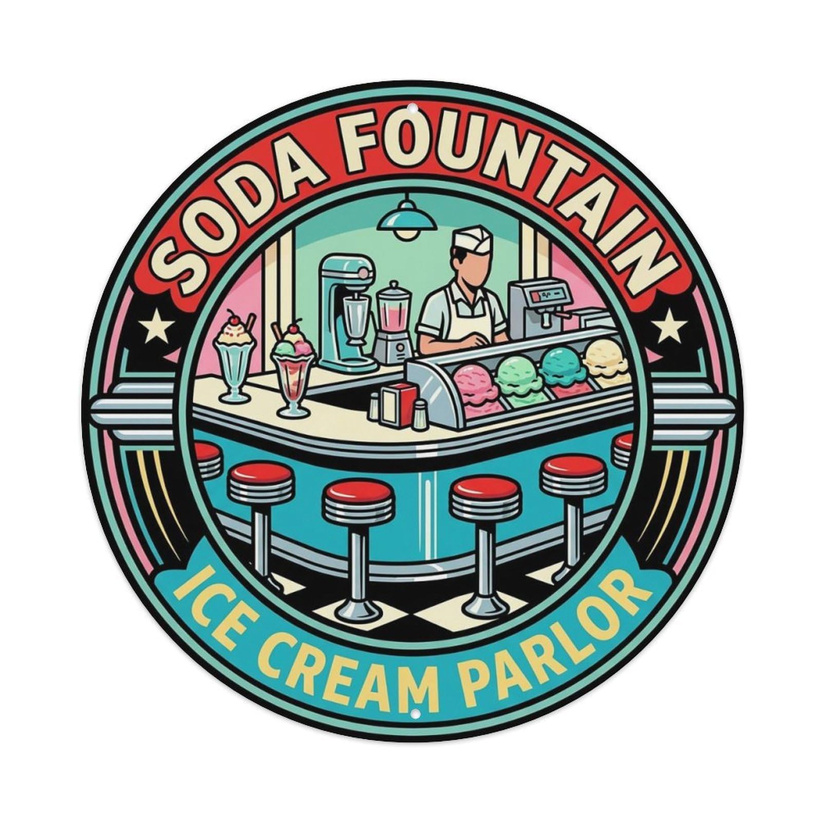 Vintage Retro Soda Fountain Ice Cream Parlor Metal Tin Sign