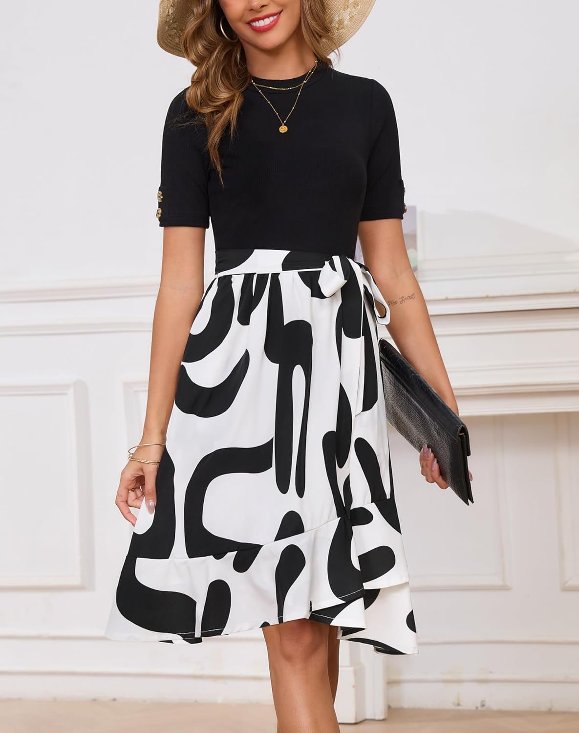 Annebouti Womens 2026 Short Sleeve Summer Spring Ribbed Modest Semi-Formal Teacher Casual Work Midi Dress with Pockets - Image 4