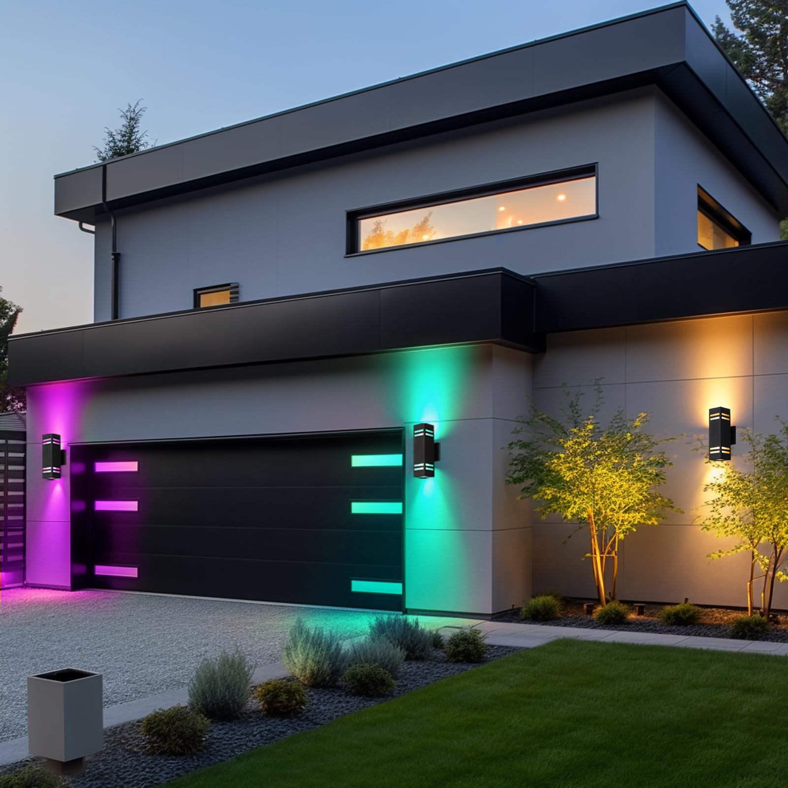 iYogaled Auf- und Ableuchten für den Außenbereich, RGB-Farbwechsel, Außenwandleuchten mit Lichtschranken-Sensor, LED-Außenwandleuchten für Haus, Haustür, Veranda, Terrasse, 2 Stück