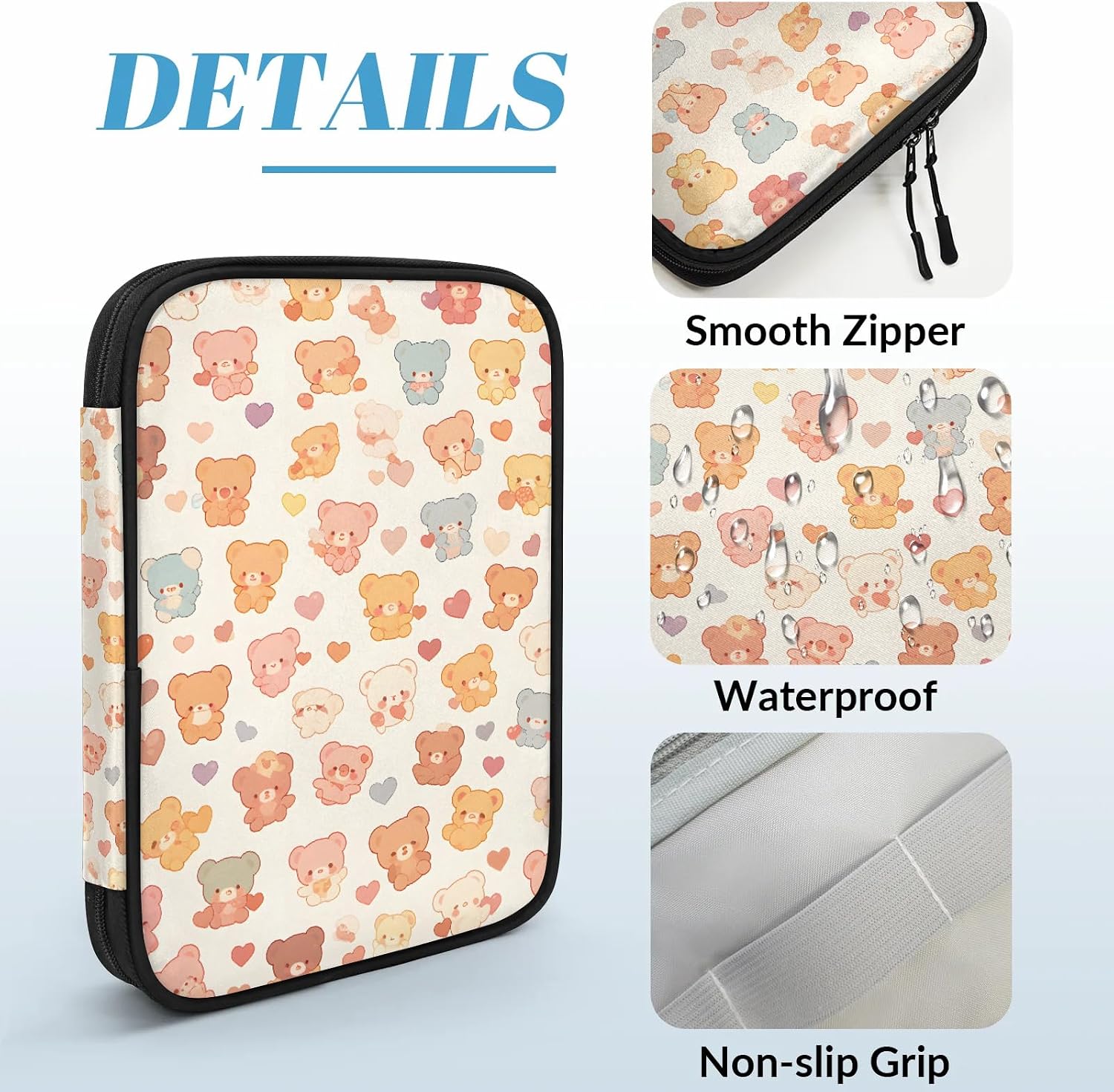 Cute Bear Travel Electronic Organizer Case, Slim Cable Management Bag for Game Console & Accessories, Portable Double Zipper Pouch with Mesh Pockets & Elastic Straps image 5