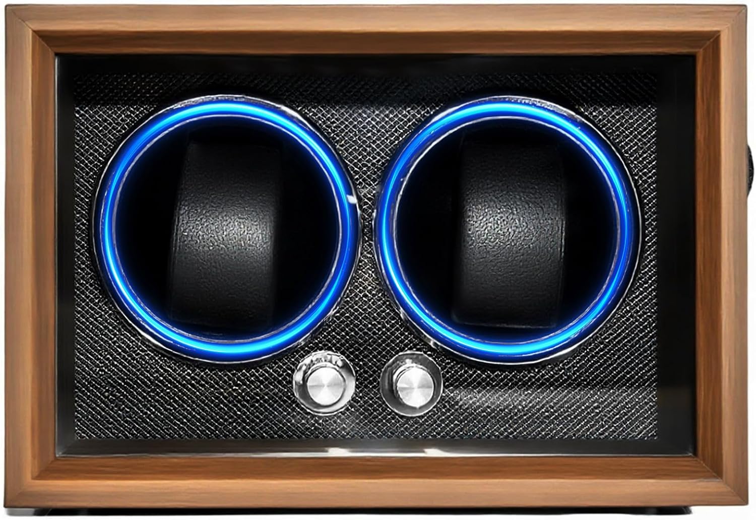 Watch Winder for 2 Watches, Black Walnut Wood, 4 Rotation Modes with LED Lighting, Ultra Silent