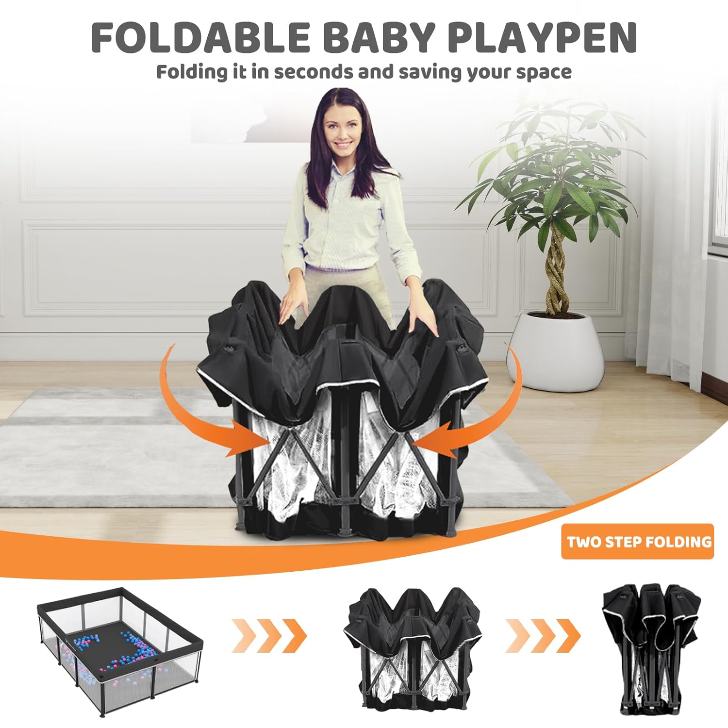 taleco gear foldable baby play pen with mat, 50''x71'' playpen for babies and toddlers, playpen for baby with gate, breathable,foldable travel play pen with 50 ocean balls 50*71 black