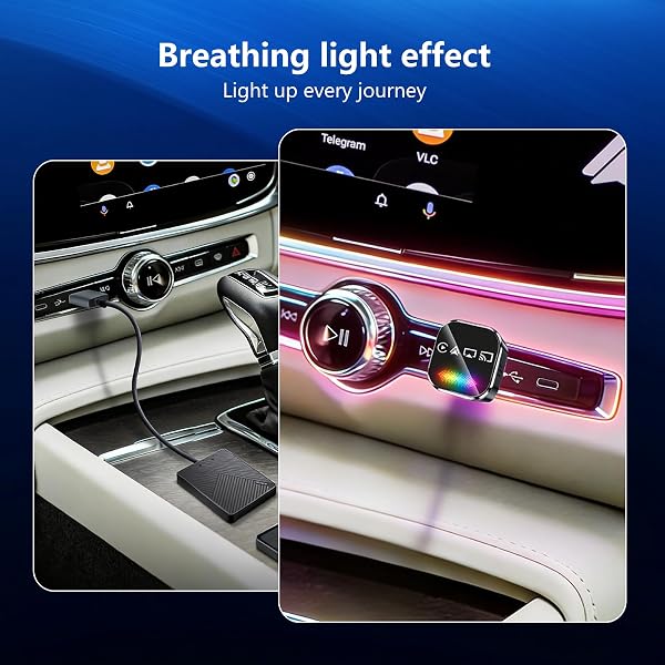 auvstar Adaptateur CarPlay & Android Auto sans Fil, 2026 Optimisé 4en1 RGB Mirror Link USB/Type-C iOS 11+ Android 12+ Voitures avec CarPlay Filaire à partir de 2016 - 3