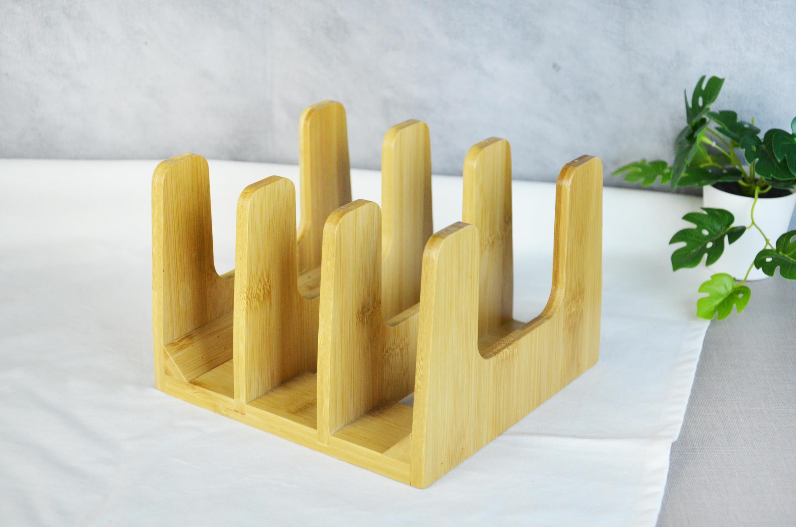 4 Bölmeli Bambu Tabaklık ve Tabak Standı Organizer Düzenleyeci