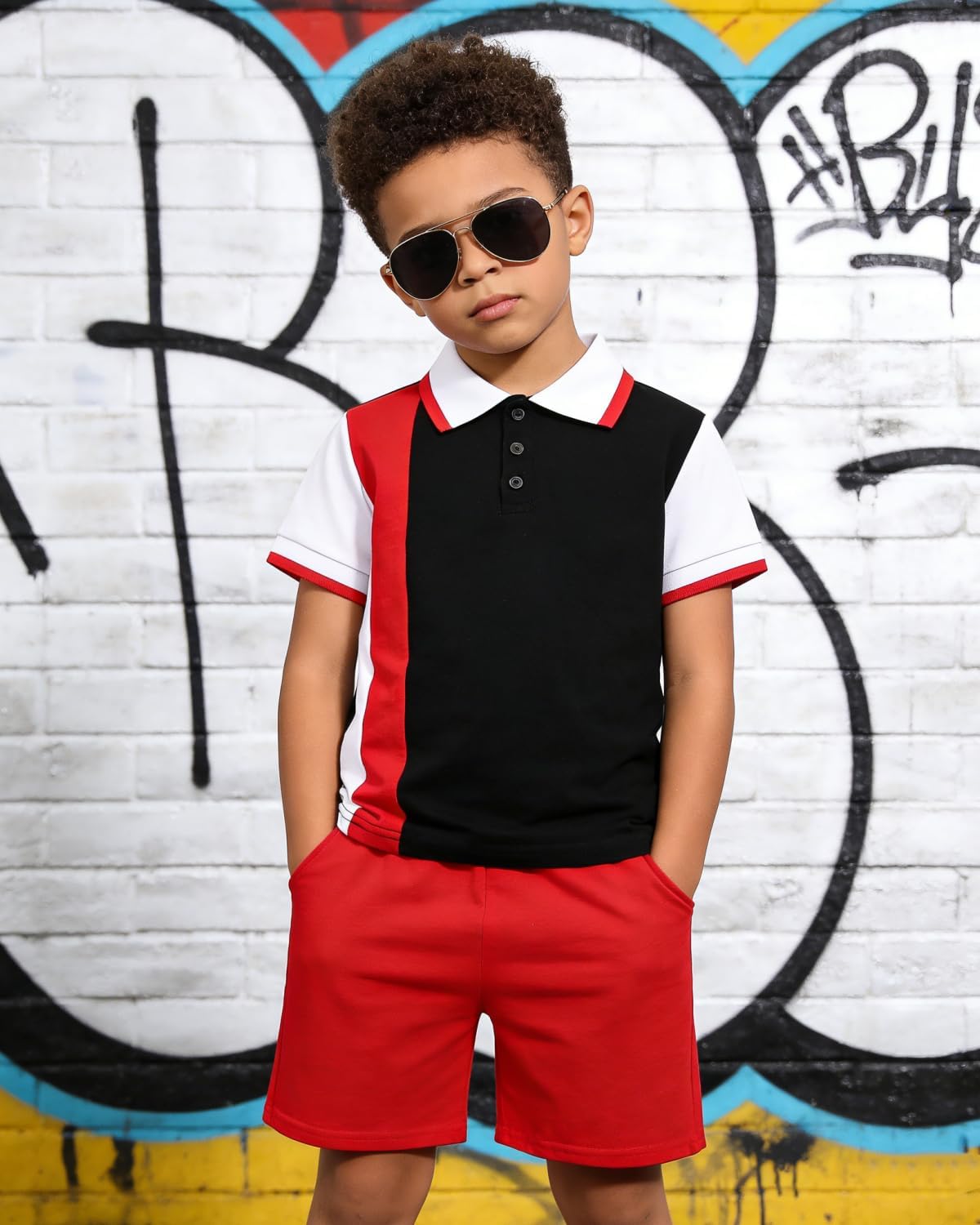 Kids Tween Boy Clothes Colorblock Polo Shirt + Shorts 2Pcs Summer Clothing Set, Siz... - Image 8