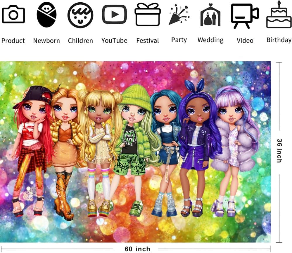 Miniatura 4 de Decoraciones de cumpleaños con fondo de arcoíris, telón de fondo de feliz cumpleaños arcoíris para suministros de fiesta de cumpleaños (5 x 3 pies)