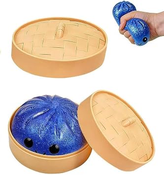 Dumpling Squishies,Giant Glitter Dumpling Box, Colorful Dumplings Stress Balls Fidget Sensory Toy, Soft Squeeze Decompression Dough Gift ,Easter Basket Stuffers Blue